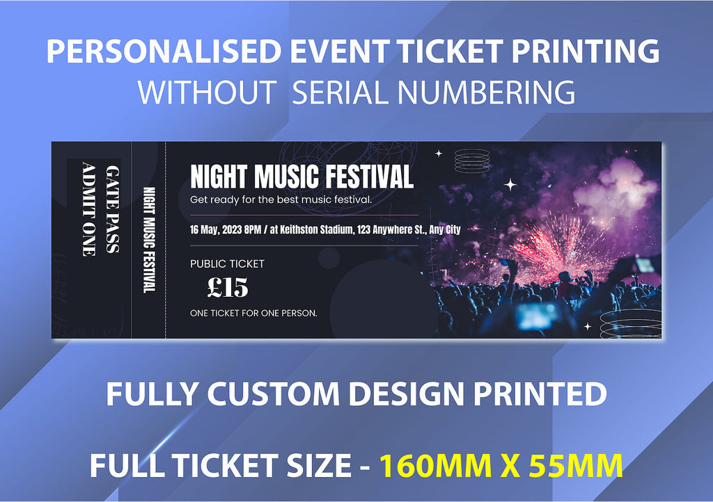 Personalised  Event Tickets, custom ticket printing, access control tickets