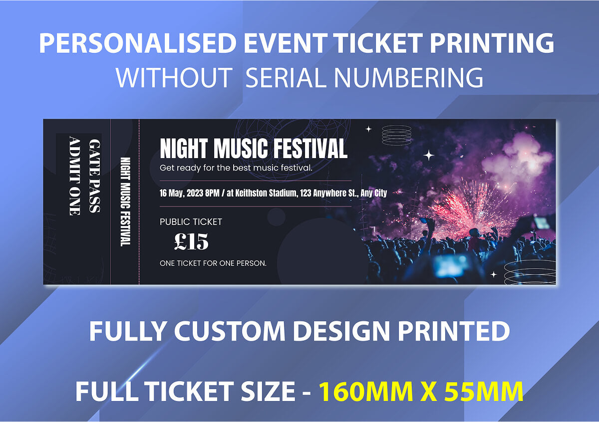 Personalised  Event Tickets, custom ticket printing, access control tickets