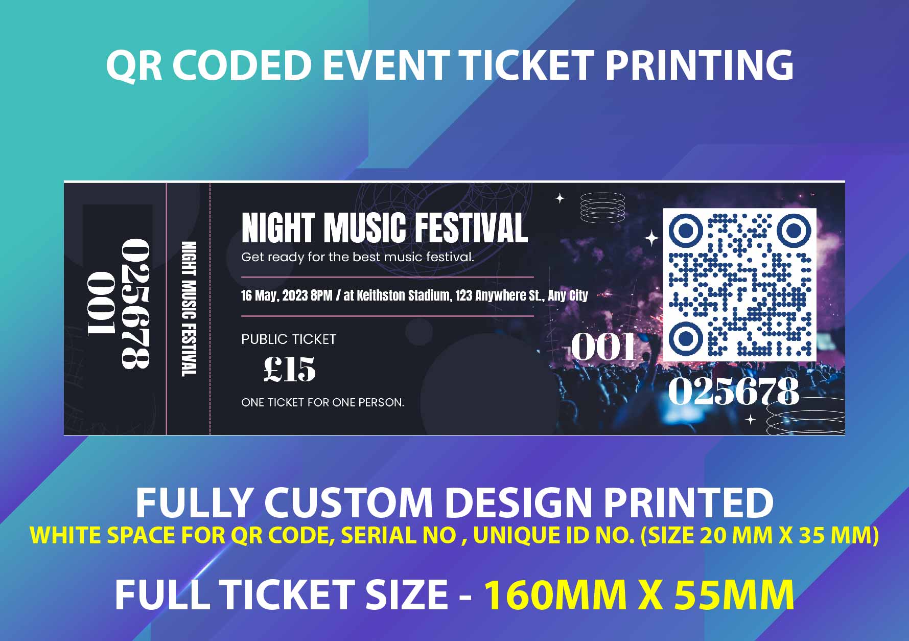 QR CODE ticket - Personalised  Event Tickets, custom ticket printing, access control tickets